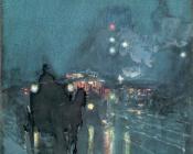 Nocturne, Railway Crossing, Chicago - 施尔德·哈森